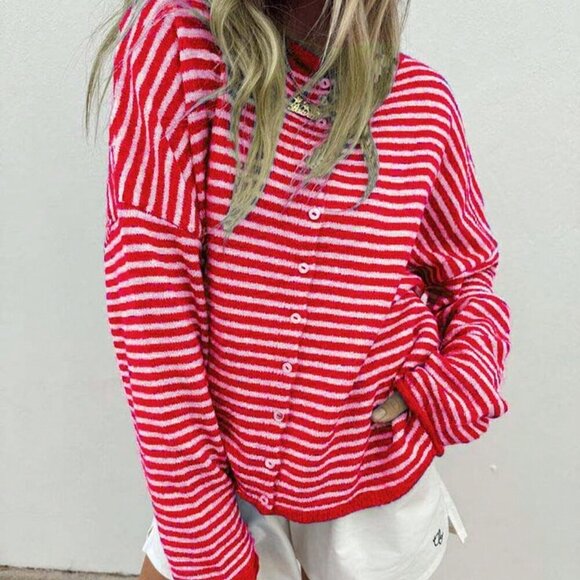 Casual Women's Vivid Style Street Striped Knit Cardigan sweater - Picture 2 of 11